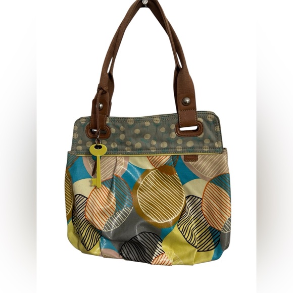 Fossil Coated Canvas Key-Per Leaf Print Purse Shoulder Bag - Picture 1 of 12
